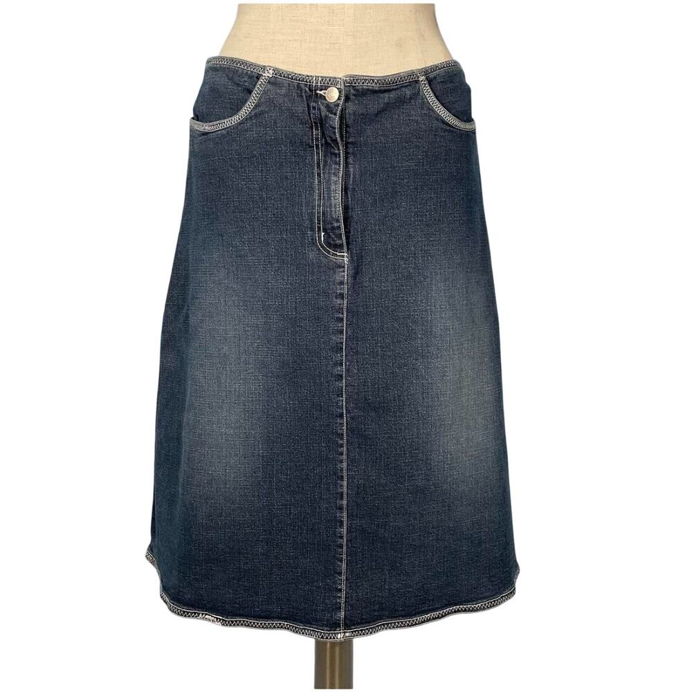 Vintage 90's Y2K Denim Jean Midi Skirt Low-rise Casual M A-line Stretch Dark